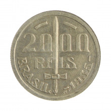 Moeda P-720 2000 Réis 1935 MBC+ Duque de Caxias Prata 500 Ø26mm 8gr.
