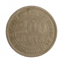 Moeda V-020 200 Réis 1877 MBC Cupro Níquel Ø32mm 15gr.