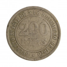 Moeda V-020 200 Réis 1877 BC/MBC  Cupro Níquel Ø32mm 15gr.
