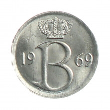 Moeda KM#154 25 Centimes 1969 FC Bélgica Europa Cupro Níquel Ø16mm 1,28gr.
