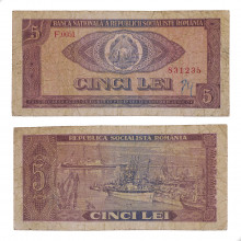 Cédula P#93 5 Lei 1966 C/Marca de Caneta Romênia Europa BC/MBC