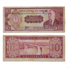Cédula P#196b 10 Guaraníes 1963 C/Marca de Caneta Paraguai América BC