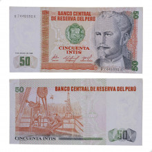Cédula P#131a 50 Intis 1986 Peru América SOB