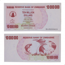 Cédula P#55 10.000.000 Dollars 2008  Zimbabwe África FE