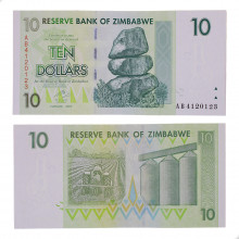 Cédula P#67 10 Dollars 2007 Zimbabwe África FE