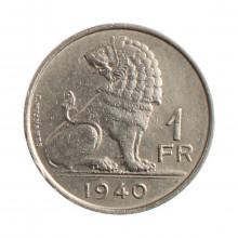 Moeda KM#120 1 Franc 1940 MBC+ Bélgica Europa Níquel Ø21,5mm 4,5gr.