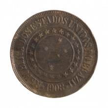 Moeda B-826 40 Réis 1908 MBC  Bronze Ø30mm 12gr.