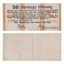 Cédula Notgeld 50 Pfennigs 1916  Danzig Alemanha Europa MBC