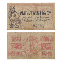 Cédula Notgeld 25 Centimes 1915 Bruges Bélgica Europa BC