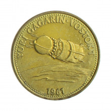 Medalha Homem em Voo - Yuri Gagarin, Vostok 1 1969 MBC França Europa Latão Ø26mm 5,5gr.