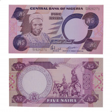 Cédula P#24d 5 Naira 1984-2001 Nigéria África FE