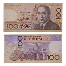 Cédula P#62b 100 Dirhams 1987 Marrocos África MBC