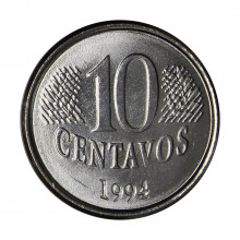 Moeda V-446 10 Centavos 1994 SOB/FC  Aço Inoxidável Ø22mm 3,6gr.*