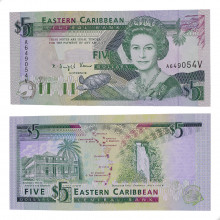 Cédula P#26v 5 Dollars 1993 São Vicente Caribe Ocidental América FE