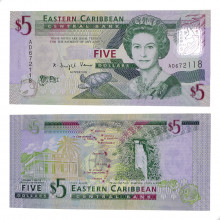 Cédula P#47 5 Dollars 2008 Caribe Ocidental América FE