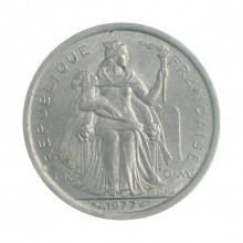 Moeda KM#11 1 Franc 1977 MBC Polinésia Francesa Oceania Alumínio Ø23mm 1,3gr.