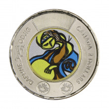 Moeda KM#New 2 Dollars 2025 FC Canadá América Charles III - Obra de arte de Daphne Odjig Bronze-alumínio e Níquel Ø28mm