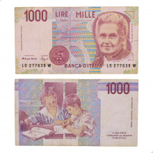 Cédula P#114b 1000 Liras 1990 C/Peq. Rasgo Itália Europa MBC