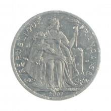 Moeda KM#11 1 Franc 2007 SOB Polinésia Francesa Oceania Alumínio Ø23mm 1,3gr.