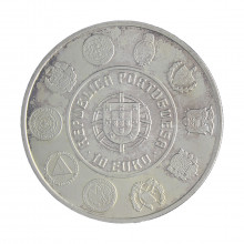 Moeda KM#748 10 Euros 2003 MBC Portugal Europa Série Ibero-Americana V - Navegação Prata .500 Ø40mm 27gr.