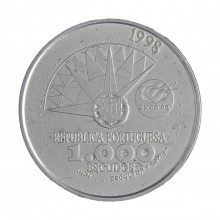 Moeda KM#707 1000 Escudos 1998 MBC Portugal Europa Exposição do Ano Internacional dos Oceanos Prata .500 Ø40mm 27gr.