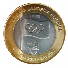 Moeda V-599 1 Real 2012 FC Entrega da Bandeira Bimetálico  Ø27mm 7gr.
