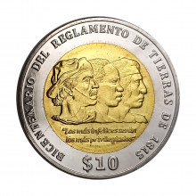 Km#141 10 Pesos 2015 FC Uruguai América Bicentenário da Regulação Fundiária