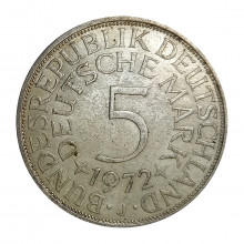 KM#112 5 Deutsche Mark 1972 J MBC/SOB Alemanha República Federativa Europa