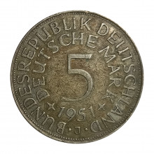 KM#112 5 Deutsche Mark 1951 J MBC Alemanha República Federativa Europa