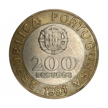Km#655 200 Escudos 1991 MBC Portugal Europa