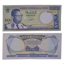 P#08b 1000 Francs 1964 SOB/FE Congo África Cédula Cancelada