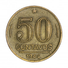 Moeda V-193b 50 Centavos 1944 MBC+ S/ Sigla Bronze Alumínio Ø21mm 5gr.