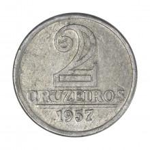Moeda v-279 2 Cruzeiros 1957 MBC Alumínio Ø25mm 2.7gr.*