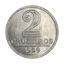 Moeda V-281 2 Cruzeiros 1959 FC Alumínio Ø25mm 2.7gr.