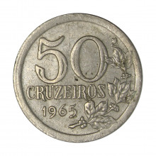 Moeda V-286 50 Cruzeiros 1965 MBC+ Cupro Níquel Ø18mm 3,3gr.