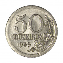 Moeda v-286 50 Cruzeiros 1965 MBC+ C/ Sinais de Limpeza Cupro-Níquel Ø18mm 3,3gr.
