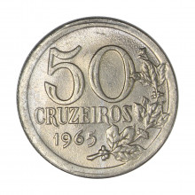 Moeda V-286 50 Cruzeiros 1965 SOB/FC Cupro Níquel Ø18mm 3,3gr.