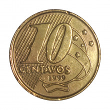 Moeda V-492 10 Centavos 1999 MBC+ Data Difícil Aço Revestido de Bronze Ø20mm 4,8gr.