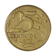Moeda V-522 25 Centavos 2002 MBC+ Aço R Bronze Ø25mm 7,5gr.