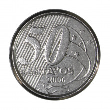 Moeda V-551 50 Centavos 2006 MBC+ Aço Inoxidável Ø23mm 7,8gr.