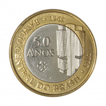 Moeda V-622 1 Real 2015 SOB 50 Anos Banco Central Bimetálico Ø27mm 7gr.