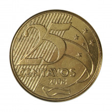 Moeda V-528 25 Centavos 2008 MBC+ Aço R Bronze Ø25mm 7,5gr.