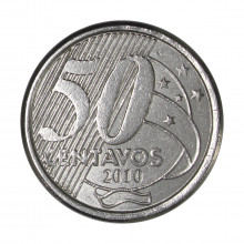 Moeda V-555 50 Centavos 2010 MBC+ Aço Inoxidável Ø23mm 7,8gr.