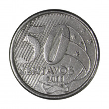 Moeda V-556 50 Centavos 2011  MBC+   Aço Inoxidável  Ø23mm 7,8gr.