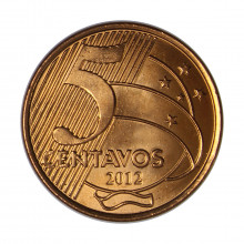 Moeda V-478 5 Centavos 2012 FC Aço Revestido de Cobre Ø22mm 4,1gr.