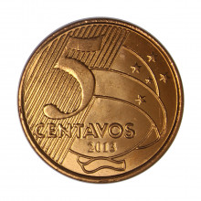 Moeda V-479 5 Centavos 2013 FC Aço Revestido de Cobre Ø22mm 4,1gr.