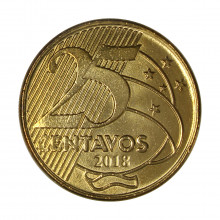 Moeda V-538 25 Centavos 2018 MBC+ Aço R Bronze Ø25mm 7,5gr.