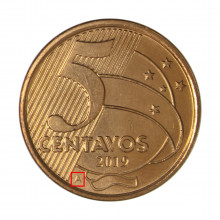 Moeda V-485a 5 Centavos 2019A  FC  Letra A Aço R Cobre  Ø22mm 4,1gr.
