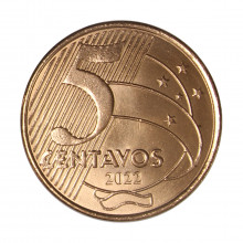 Moeda V-488 5 Centavos 2022 FC Aço Revestido de Cobre Ø22mm 4,1gr.