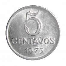 Moeda V-295 5 Centavos 1975 SOB/FC Data Difícil Aço Inoxidável Ø21mm 2,64gr.